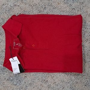 Men's button down collar red pole shirt